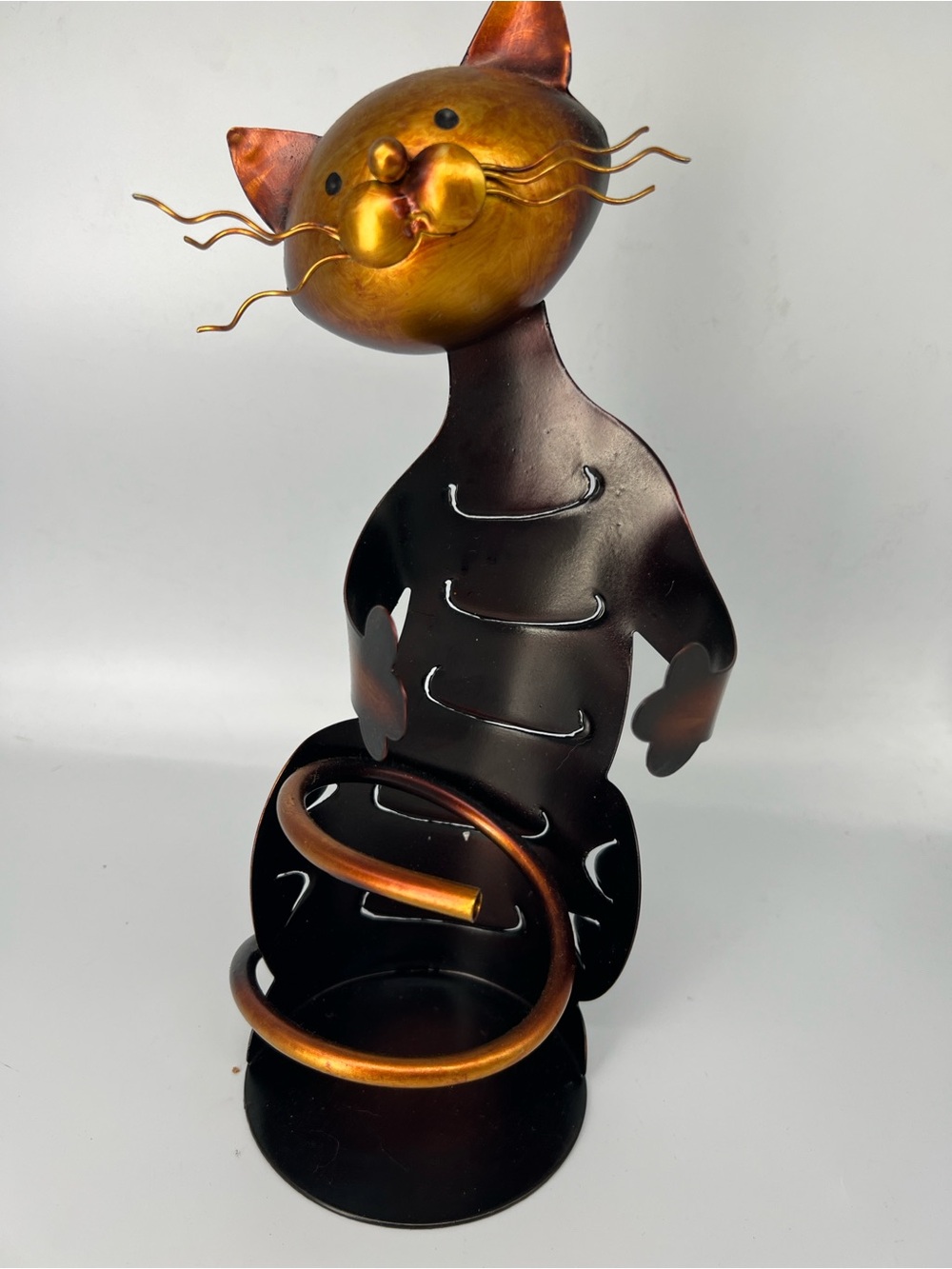 Metal Cat Wine Bottle Holder - Copper and Black